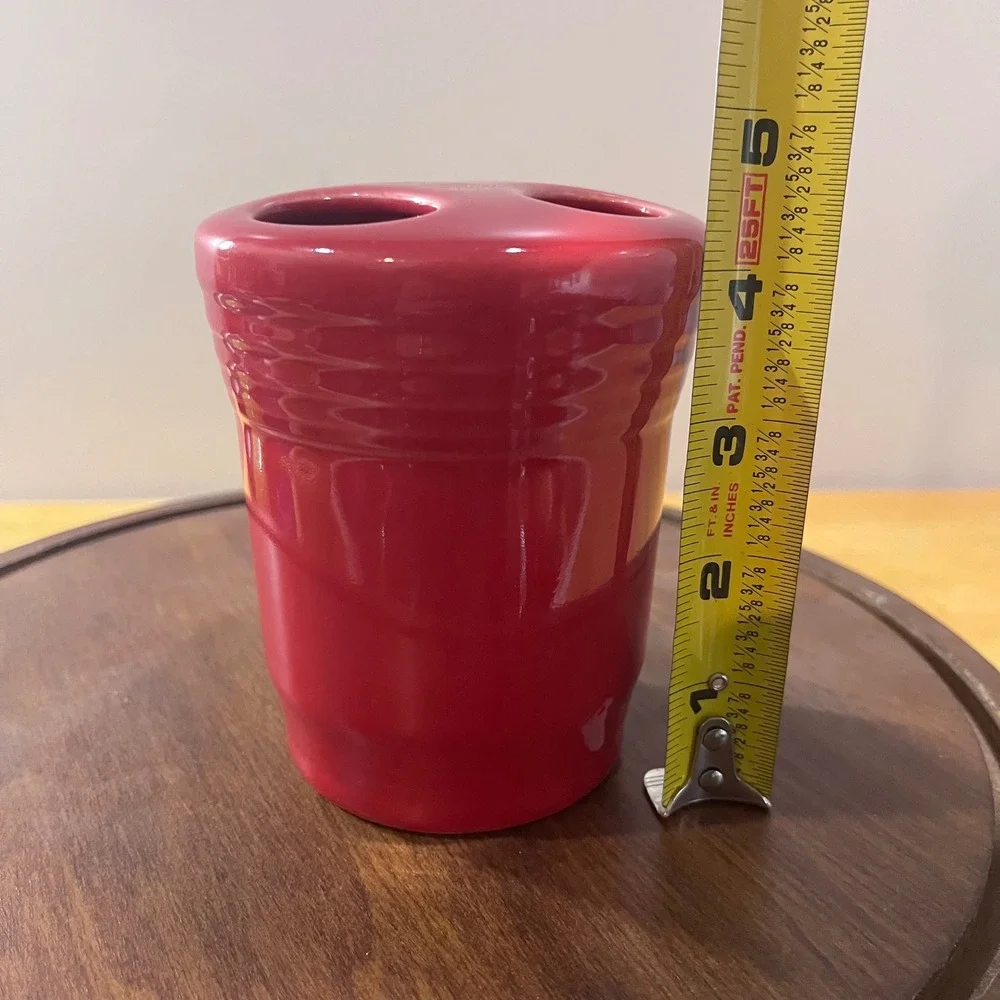 Fiesta Scarlet Red Toothbrush Holder Vtg Art Deco Ceramic HLC USA 4.5